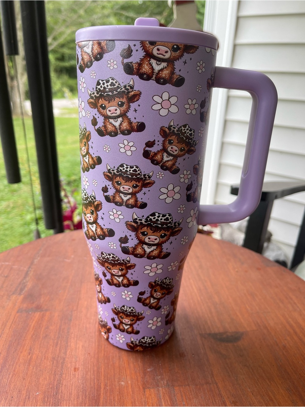 Purple 40oz Travel Tumbler with Cute Cow Pattern
